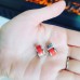 Enamel red coral color silver tone earrings
