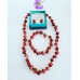 Dark Coral cube necklace, bracelet and earrings set