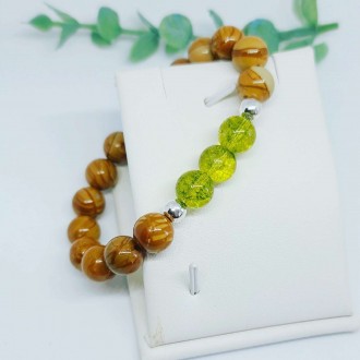 Picture Jasper, Frosted Quartz and metalized beads unisex bracelet