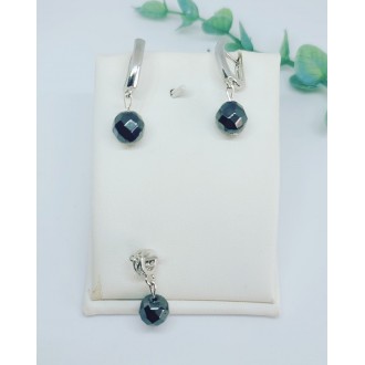 Faceted Hematite Earrings Stainless Steel clasp and pendant jewelry set