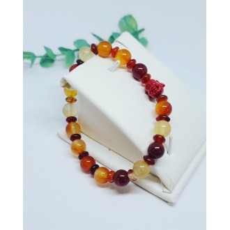 Carnelian beaded bracelet Laughing Buddha charm bead