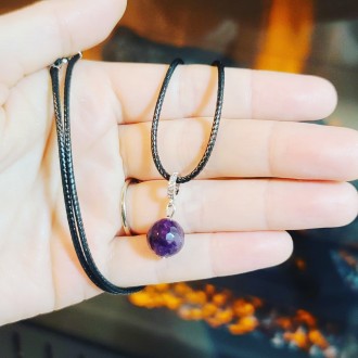 Faceted Amethyst beaded Pendant with a black cord