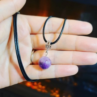 Amethyst beaded Pendant with a black cord