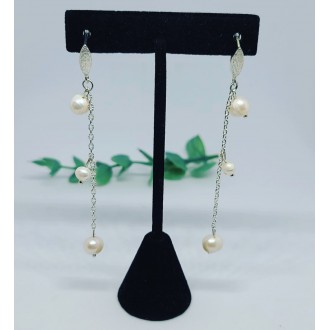 Freshwater Pearl long chain Stainless steel Latch Back earrings