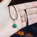 Malachite stainless steel Zirconia clasp pendant with a black cord