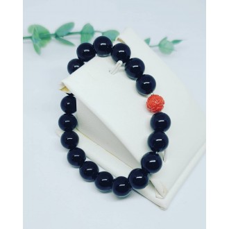 Black Lace beaded Agate with Coral Bead 10 mm