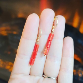 Red coral triple beaded earrings