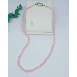 Faceted Rose Quartz beaded necklace  4mm 925 silver clasp