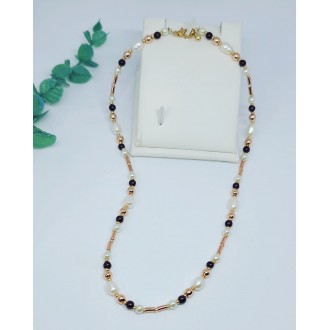 Freshwater Pearl, golden Hematite and Garnet Minimalist style necklace