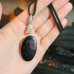 Black Lace Agate oval Zirconia Stainless steel clasp pendant  with PU Leather cord