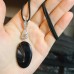 Black Lace Agate oval Zirconia Stainless steel clasp pendant  with PU Leather cord