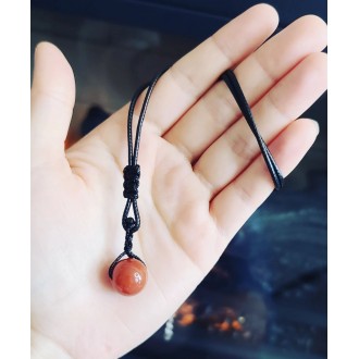 Red Agate sphere black cord pendant