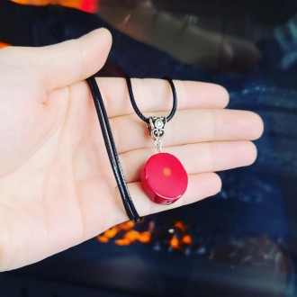 Red Natural Coral oval Pendant with a black cord
