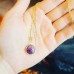 Amethyst round  gold tone plated pendant with a chain
