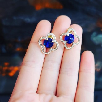 Blue and Clear Flower shape Studded earrings