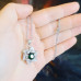 Green and Clear Rhinestones flower Pendant with  silver tone chain