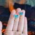 Blue and Clear Zirconia Flower  Gold plated earrings