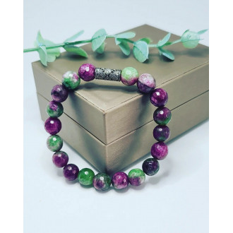 Faceted Ruby in Zoisite Zirconia Stainless steel charm bracelet 10 mm