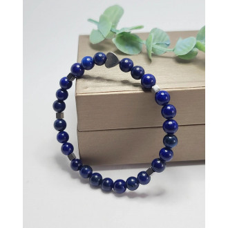 Lapis Lazuli Hematite heart charm bracelet 6 mm