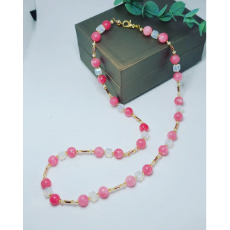 Strawberry Quartz,  Golden Hematite and Czech glass necklace