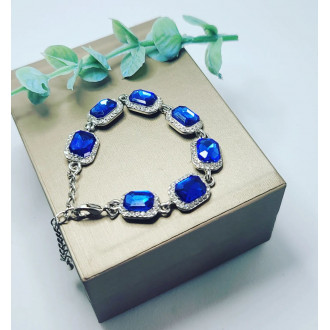 Blue Rhinestones rectangular shape silver tone bracelet