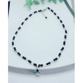 Blue Goldstone, Hematite and Czech glass necklace 4 mm