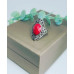 Coral color stone ring Marcasite ring size 9.5