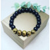 Matte Black Agate and Gold color Lava Stone Men's Unisex bracelet 8 mm