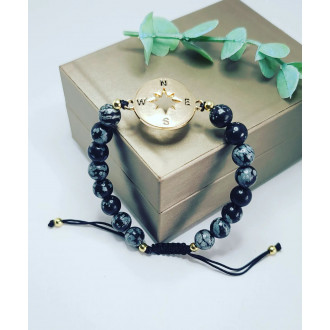 Snowflake Obsidian Wind Rose gold tone Charm Shamballa style bracelet