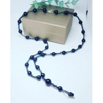 Matte Black Agate, Hematite and seed Beads Unisex necklace