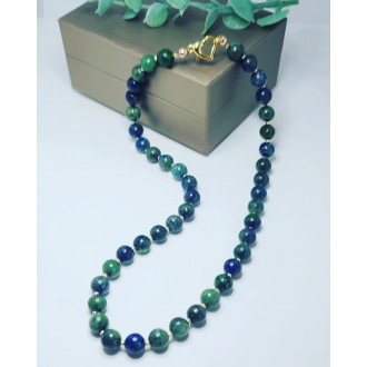 Azure Malachite heart gold plated clasp necklace 8 mm