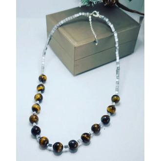 Tiger Eye , Hematite handcrafted necklace