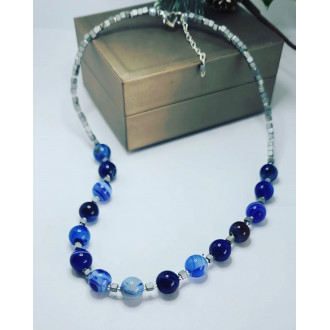 Blue Lace Agate, Hematite heart clasp necklace