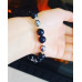 Blue Goldstone, Tahitian Black Pearl Zirconia Stainless steel clasp bracelet