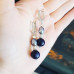 Blue Goldstone, Tahitian Black Pearl, Hematite,  Zirconia 925 silver clasp earrings