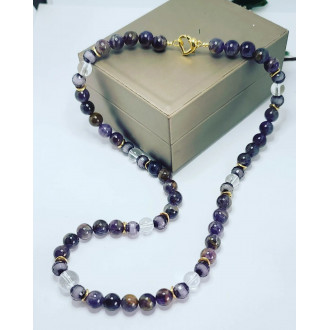 Amethyst, Clear Quartz and Frosted Glass necklace