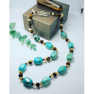 Imperial Jasper, Tiger Eye and Mother Of Pearl handcrafted necklace
