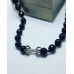 Faceted Black Agate Zirconia Stainless steel charm necklace and earrings set