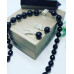 Faceted Black Agate Zirconia Stainless steel charm necklace and earrings set