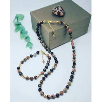 Rhodonite, golden Hematite necklace and bracelet set 6 mm