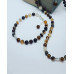 Brown Lace Agate Silver plated charm necklace and bracelet set