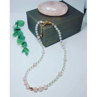 Rose Quartz, Opalite, golden seeds beads Minimalist choker Necklace