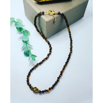 Tiger Eye, golden Lava Stone charm gold tone heart clasp necklace
