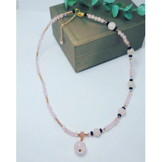 Rose Quartz, Golden Hematite Minimalist Necklace