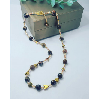 Rhodonite, golden Hematite Minimalist Necklace