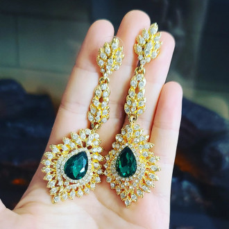 Green and Clear Rhinestones long earrings