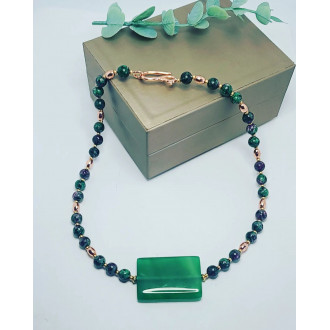 Ruby in Zoisite, Green Agate rectangular stone, Hematite Minimalist Necklace