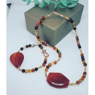 Red Agate chunky middle bead necklace and jewelry set