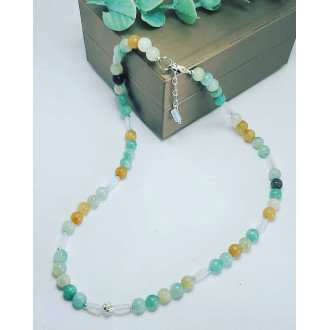 Amazonite, Czech Glass necklace 6 mm