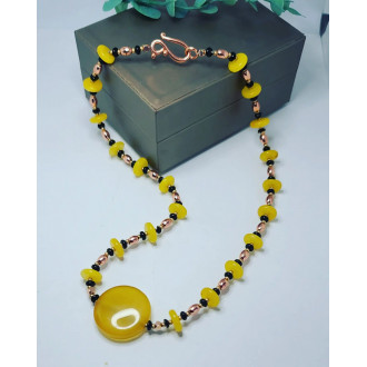 Yellow Agate, Yellow Jade, Black Agate, Rose Golden Hematite necklace
